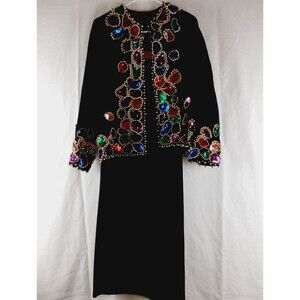 Vintage First Option Womens Suit Outfit Skirt & Blazer Beaded Elegant Party Sz 8